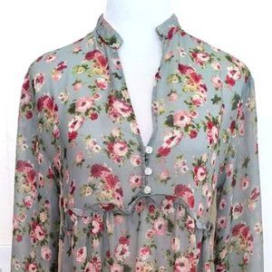 Sheer Green with Rose Floral Tiered Ruffle Dress